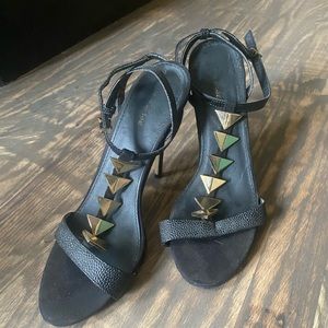 Black Heels with Gold Embellishments